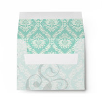 aqua and cream fleur elegant damask envelopes