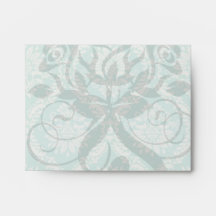 aqua and cream fleur elegant damask envelopes