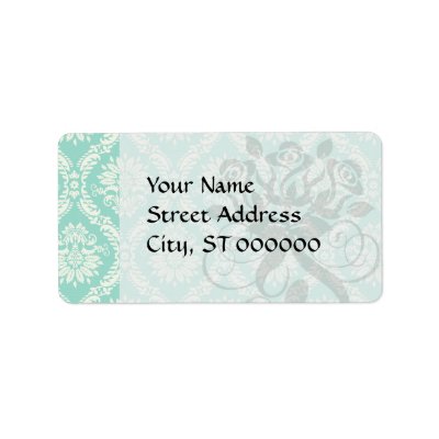 aqua and cream fleur elegant damask personalized address label