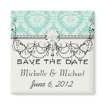 aqua and cream fleur elegant damask magnets