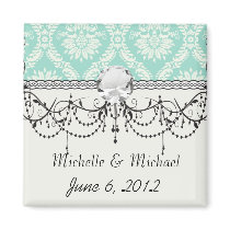 aqua and cream fleur elegant damask refrigerator magnets