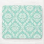 aqua and cream fleur elegant damask mouse pads