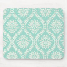 aqua and cream fleur elegant damask mouse pads
