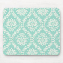 aqua and cream fleur elegant damask mouse pads