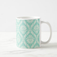 aqua and cream fleur elegant damask mug