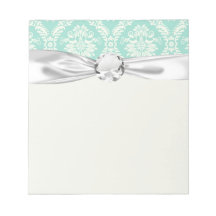 aqua and cream fleur elegant damask note pad