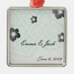 aqua and cream fleur elegant damask christmas ornament