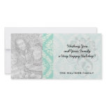 aqua and cream fleur elegant damask customized photo card