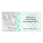 aqua and cream fleur elegant damask customized photo card