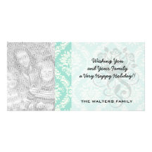 aqua and cream fleur elegant damask customized photo card