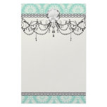 aqua and cream fleur elegant damask stationery paper