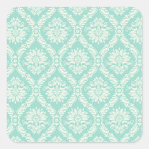 aqua and cream fleur elegant damask square stickers