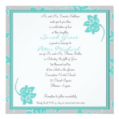Aqua and Gray Floral Square Invitation