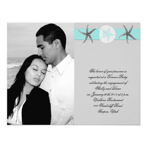 Aqua and Grey Band Starfish Wedding Engagement Personalized Announcement