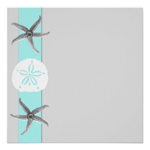 Aqua and Grey Band Starfish Wedding Personalized Announcement