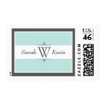 Aqua and Grey Monogram Postage stamp