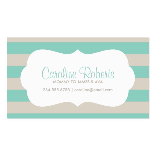 Aqua and Linen Modern Stripes and Dots Business Card Template (front side)
