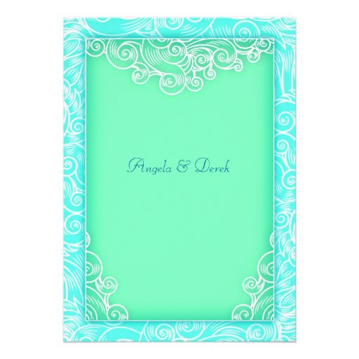 Aqua and Mint Waves Green Beach Wedding Custom Invite
