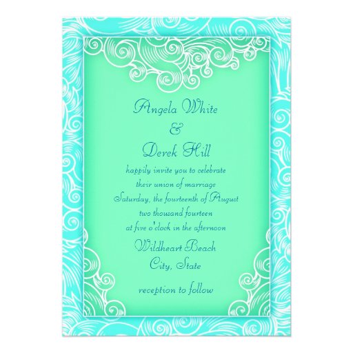 Aqua and Mint Waves Green Beach Wedding Custom Invite
