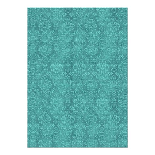 Aqua and Navy Blue Damask Two Tone Wedding V326 V2 Invitation