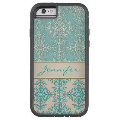 Aqua and Off White Fancy Damask Pattern Tough Xtreme iPhone 6 Case