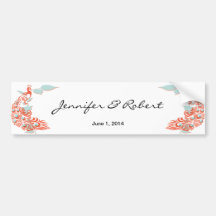Aqua and Orange Peacock Monogram Wine Label Bumper Stickers
