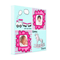 Aqua and Pink Baby Photo Nursery Wall Decor Stretched Canvas Print