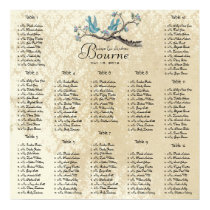 Aqua and Pink birds on branch seating chart Posters