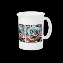 Aqua and Pink "colored foil" rose pitchers