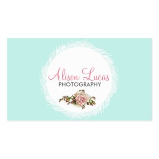 Aqua and Pink Floral Vintage Business Card