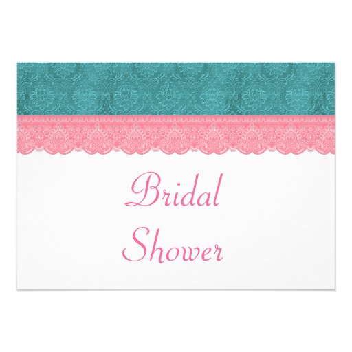 Aqua and Pink Lace Bridal Shower V15 Custom Invitations
