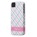 Aqua and PInk Plaid Pattern iPhone 4 Case-Mate Cases