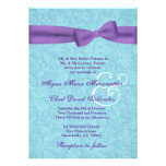 Aqua and Purple Damask and Bow Wedding R541 invitations