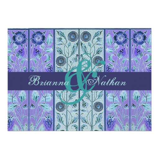Aqua and Purple Damask Wedding Template Invite (front side)