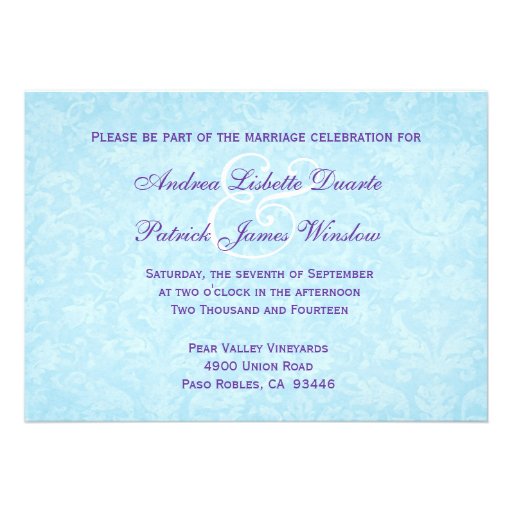 Aqua and Purple Flower Petals Wedding D581 Personalized Announcement