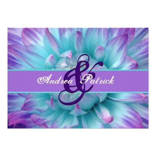 Aqua and Purple Flower Petals Wedding D581 Personalized Announcement