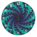 Aqua and Purple Fractal Swirl Wall Clock