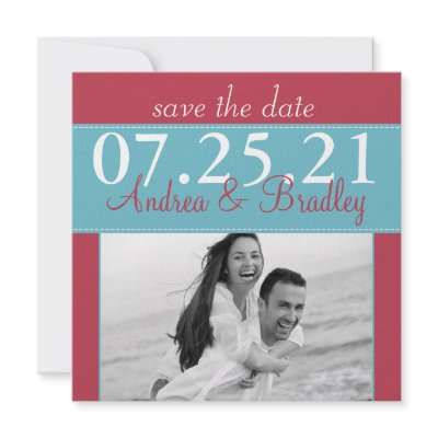 Aqua and Red Save the Date Card Announcement by wasootch