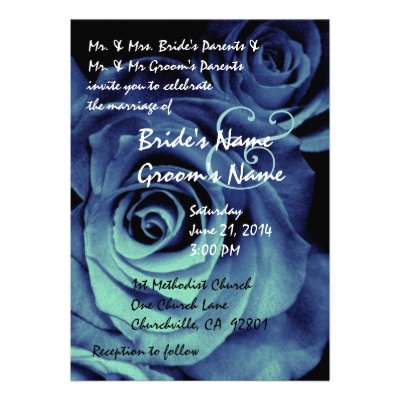 Aqua and Royal Blue Roses Wedding Invitation