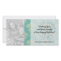 aqua and sage lovely damask pattern picture card