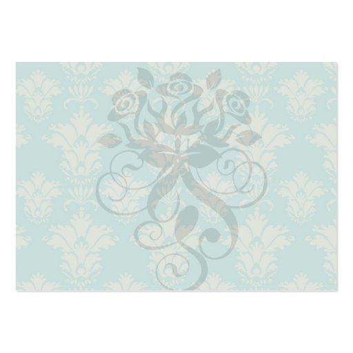 aqua and sage lovely peacock damask pattern business card template (back side)