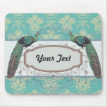 aqua and sage lovely peacock damask pattern mousepads