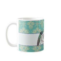 aqua and sage lovely peacock damask pattern mugs