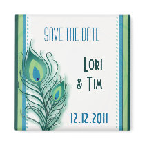 Aqua and seafoam peacock design magnets