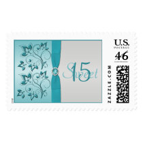Aqua and Silver Floral Quinceanera Postage
