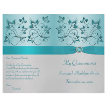 Aqua and Silver Floral Quinceanera Program Personalized Flyer