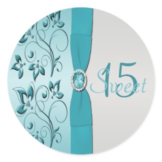 Aqua and Silver Floral Quinceanera Sticker sticker