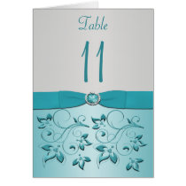Aqua and Silver Floral Table Number Card
