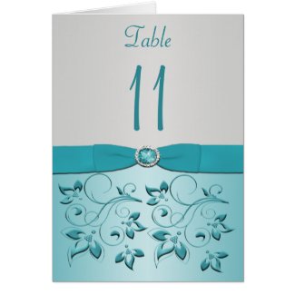 Aqua and Silver Floral Table Number Card card
