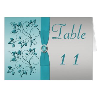 Aqua and Silver Floral Table Number Card card